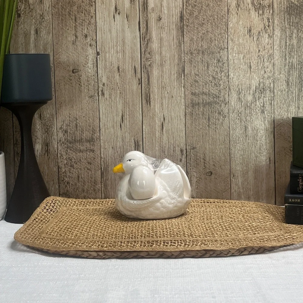Vintage Goose Salt & Pepper Shakers w/ Holder | Ceramic Farmhouse Kitchen Decor